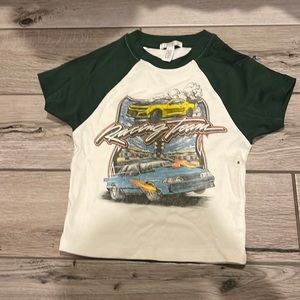 Full Tilt Womens Small Cropped Green Sleeve Racing Shirt